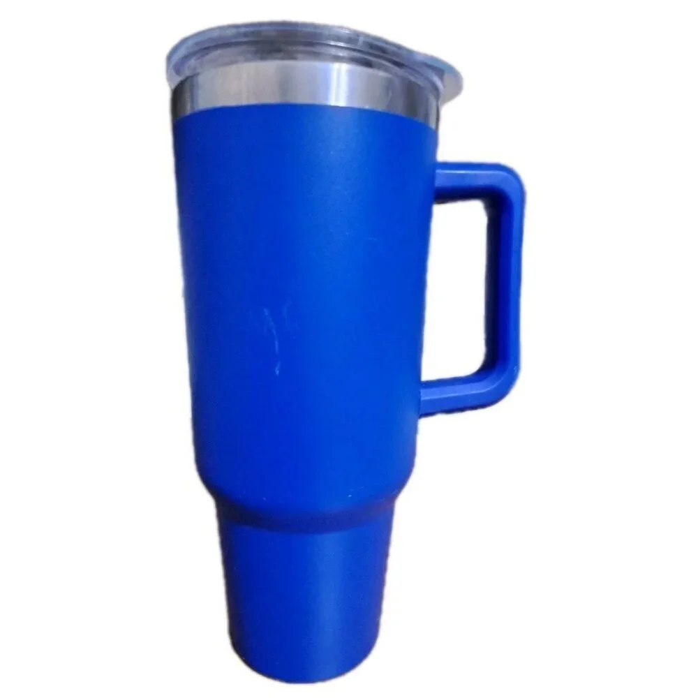 Unbranded 40 Ounce Handled Blue Aluminum Tumbler with Lid No Straw FLAW